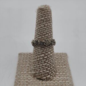 Size 7.25 Sterling Silver Rose Nature Floral Band Ring A3631